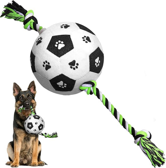 QDAN Dog Soccer Ball for Dogs, Durable Outdoor Dog Toys, Plush Dog Balls, Pet Rope Birthday Toys for Small to Large (Black)