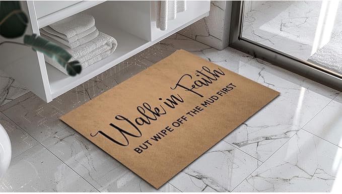 Funny Welcome Doormat (23.7 in X 15.6 in) Anti-Slip Rubber Back Entrance Way Indoor Front Porch Decor Rugs House Warming Gift (Walk in Faith Christian Welcome Mat Wipe Off Mud First)