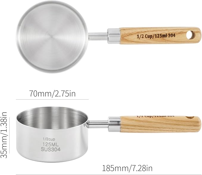 Stainless Steel Pet Food Scoop – Measuring Cup for Dogs & Cats, 304 Stainless Steel, with Precision Scale Markings (1/2Cup(125ml))