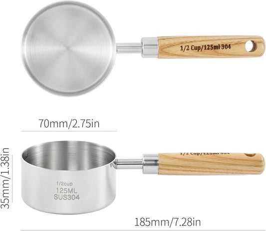 Stainless Steel Pet Food Scoop – Measuring Cup for Dogs & Cats, 304 Stainless Steel, with Precision Scale Markings (1/2Cup(125ml))