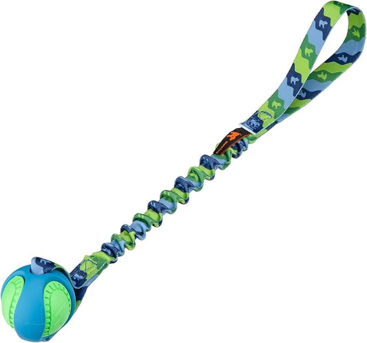 Tug-E-Nuff - PowerBall Bungee Tug | Shock Absorbing Bungee Handle | Durable Ball Toy for Dogs | Ideal for Interactive Dog Training and Dogs of All Ages | 43cm (17inches) in Size