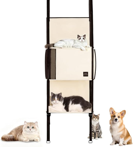 Door Hanging Cat Tree - Hanging Cat Climber 3-Tier Indoor, Door Mounted Collapsible Perch Hammock Bed, Tool-Free Assembly