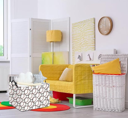 Rectangular Storage Basket Empty,Kids Toys Storage Bin with Handles,Baby Room Decor,Gift Basket,Book Box(Baseball)