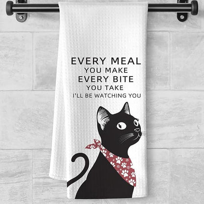 Cat Kitchen Towels - Quick-Dry 'Culinary Watchdog' Cat Hand Towels Observant Black Feline Art, Decorative Dish Towel for Amused Pet Moms | Whimsical Home Accent & Humorous Dining Companion Gift