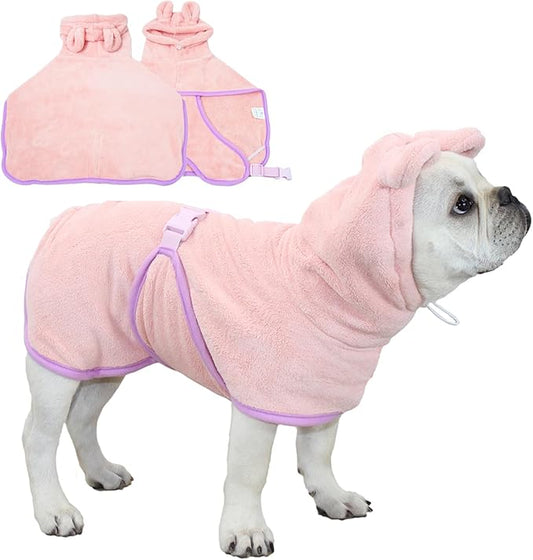 Pet Bathrobe for Dog Cat Absorbently Quick Drying Coat Cute Dogs Bath Towel Hooded Robe Adjustable Collar & Belly Strap for Pool Beach (Pink, X-Small)