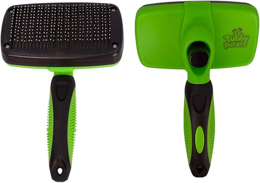 Tubby Potato™ Self Cleaning Slicker Brush - Deshedding Brush for Long and Short Haired Pets. Comfortable and Safe for Senitive Skin. Great for Dogs, Cats, and Other Small Animals- Green
