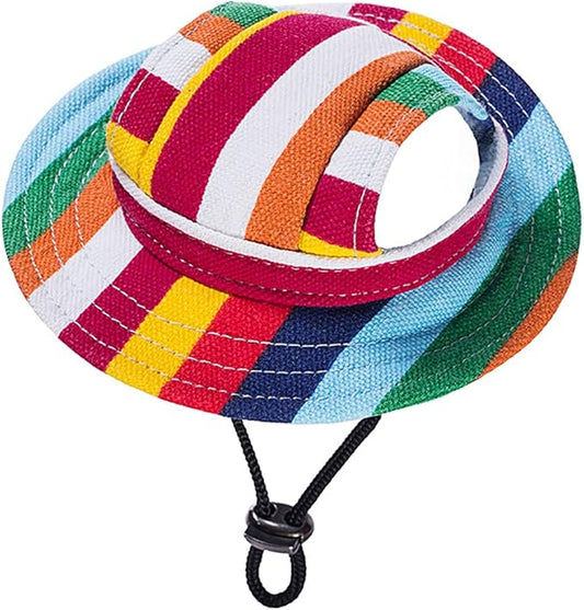 Round Brim Princess Hat Visor Hat Pet Dog Mesh Porous Sun Hat with Ear Holes for Small, Extra Small Dog Teddy, Pug, Chihuahua, Shih Tzu, Yorkshire Terriers, Papillon Stripes S