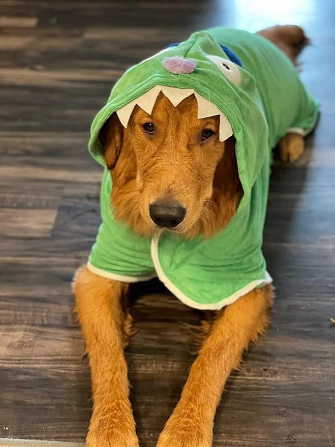 BoxDog Wearable Microfiber Dog Towel with Monster Hoodie | Soft Dog Bathrobe (x-Large)