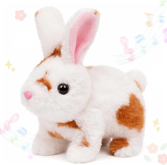 Easfan Bunny Pink Plush Toy Jumping Spotted Rabbit Talking Hopping Ears Nose Moving Educational Plush Toy Singing Shaking Glowing Interactive Toy Electric for Toddlers Kids