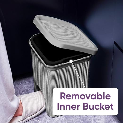 Superio 2-Pack Mini 6L Step Pedal Trash Can - Wicker Design, Hidden Mechanism, Durable Plastic, Ideal for Desktop, Countertop, Pet Waste/Dog Poop- Grey