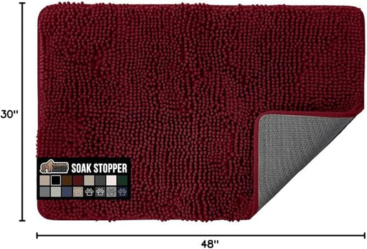 GORILLA GRIP SoakSTOPPER Dog Door Mat, 48x30 Machine Washable Rug Absorbent Doormat Captures Moisture Mud Dirt, Quick Dry Soft Chenille Entryway Rugs Indoor Entrance Mats for Dog Paws, Burgundy