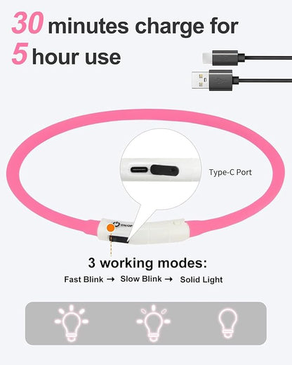 Joytale Light Up Dog Collar, Rechargeable Rainproof LED Collar for Night Walking Safety, Soft Silicone Glow in The Dark, Suitable for Small Medium Large Dogs, HotPink