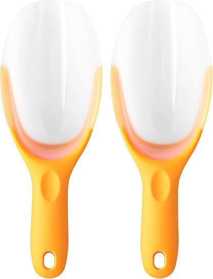 Spring Chef Magnetic Ice Scoop for Freezer Bin - Contoured Translucent Plastic Scoop with Soft Grip Handle - Kitchen Scoopers for Food, Ice Machine, Pet Food, Flour - Popcorn Scooper - 2 Pack - Mango