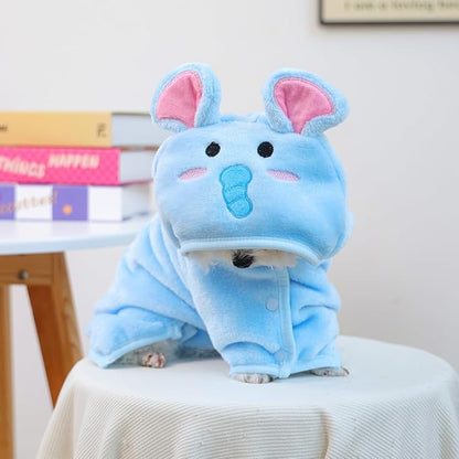 Dog Bathrobe with Hood Super Absorbent Soft Quick Drying Towel Wrap Adjustable Puppy Cat Bath Robe Towel for Cold Weather Beach Pool (Blue Elephant, Medium)