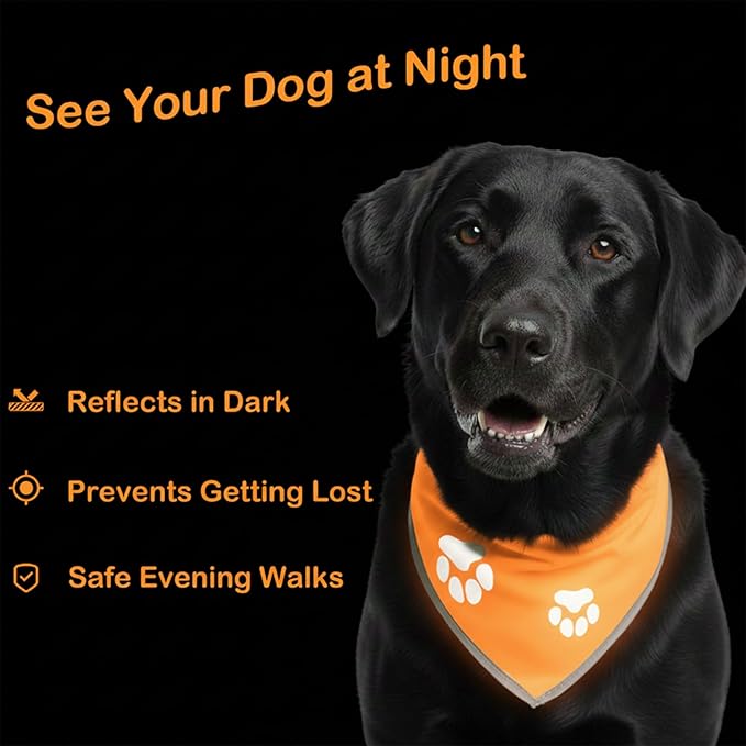 Reflective Dog Bandana Collar Scarf for Small and Large Dogs – Hunting Season High Visibility Night Safety Accessory (Orange, Medium)