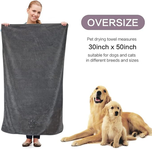 KinHwa Dog Towel Super Absorbent Pet Bath Towel Microfiber Dog Drying Towel for Small, Medium, Large Dogs and Cats 30inch x 50inch Dark-Gray