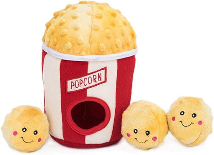ZippyPaws Burrow- Interactive Dog & Puppy Toys for Boredom, Stimulating Pet Products to Keep Them Busy, Hide & Seek Plush Puzzles, Squeaky Toy for Enrichment, for Small & Medium Dogs- Popcorn Bucket