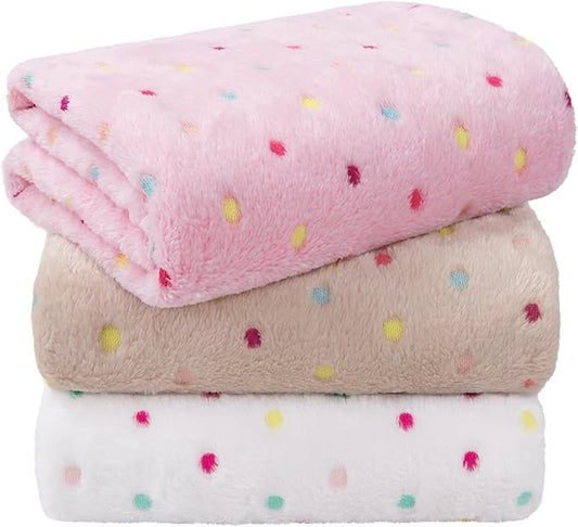 LINENLUX 1 Pack 3 Blankets Super Soft Fluffy Premium Fleece Dog Blankets for Puppy Cat Pet Blanket Flannel Throw Warm Sleep Polka Dot 40x31 inches