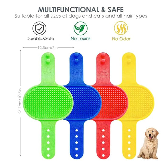 4 Pack Dog Grooming Brush, Premium Soft Silicone Pet Bath Brushes with Adjustable Handle, Shampoo Soothing Comb for Wet Dry Long Short Haired Dogs & Cats Massaging, Deshedding