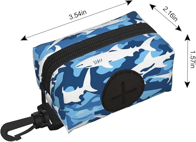 Dog Poop Bag Holder for Leashes - Lightweight Pet Waste Bags Dispenser Doggy Zippered Pouch for Puppy Walking Accessories(Shark Camo)