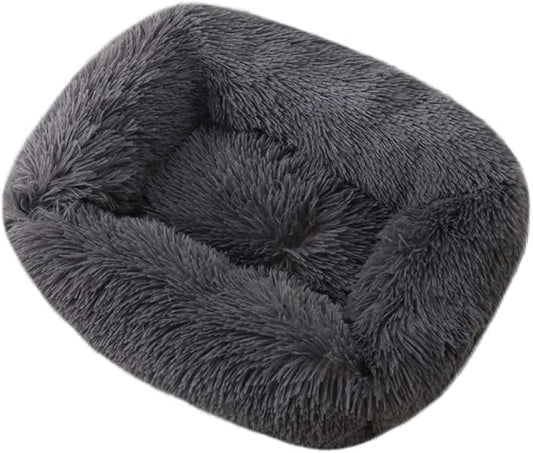 La La Pet® Donut Dog Cat Bed Cozy Cave Pet Bed Burrow Dog Bed Calming Cuddler Self-Warming Pet Bed Soft Plush Pet Cushion Improved Sleep for Cats Small Medium Dogs Dark Gray M