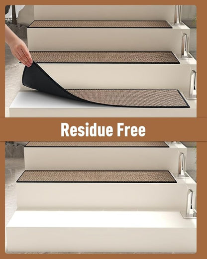 PADOOR Non Slip Stair-Treads,Rubber Backing Stair-Runners for Wooden Steps,15PCS Residue Free Carpet Stair Treads for Kids and Dogs 8"x30" Black