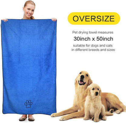 KinHwa Dog Towel Super Absorbent Pet Bath Towel Microfiber Dog Drying Towel for Small, Medium, Large Dogs and Cats 30inch x 50inch Dark-Blue