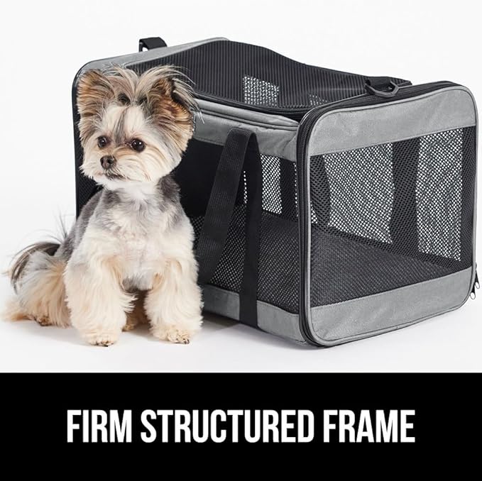 GORILLA GRIP Cat Carrier Travel Bag Up to 15 Lbs, Soft Collapsible Small Dog Carriers, Top and Side Entry Breathable Mesh, Grip Feet on Underside, Cozy Washable Waterproof Pad, Portable Kennel, Gray
