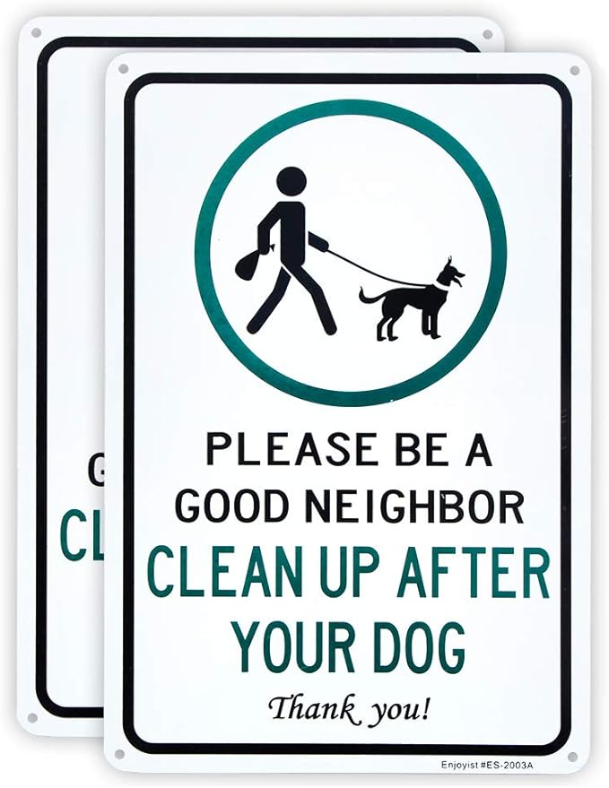 2 Pack Clean Up After Your Dog Sign, Clean Up After Your Pets, Be a Good Neighbor Sign, 12"x 8" .040 Rust Free Aluminum – Reflective, UV Protected and Weatherproof