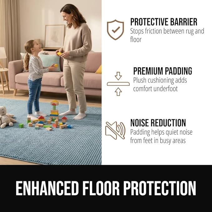 GORILLA GRIP Premium Dual Sided Extra Thick Rug Gripper Pad for Hardwood Floors, Breathable Slip Resistant Pad Grips Under Carpet Area Rugs for Hard Surface Floor Protection, Easy Trim Mats, 2x3, Grey