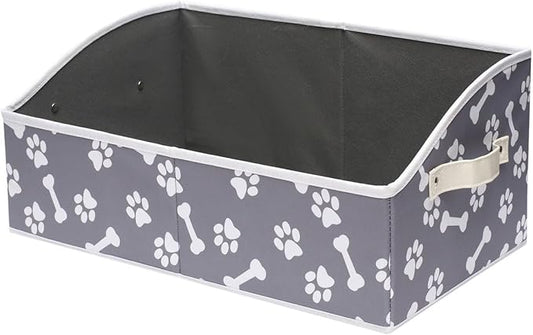 Geyecete Dog Toy Basket Large Dog Toy bin Dog Toy Box Storage Box - Foldable Fabric Trapezoid Organizer Boxes with Handle, Collapsible Basket for Dog Toys (Bone Claw)