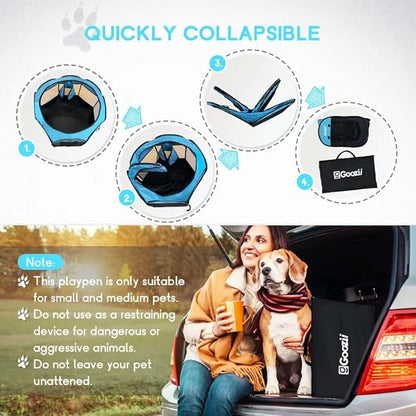 Dog Playpen for Large Dogs Portable Collapsible, Indoor Outdoor Cat Pet Puppy Exercise Play Pen Tent Crate Cage with Zipper Door Top Cover Floor for Camping (Large Size, Blue)
