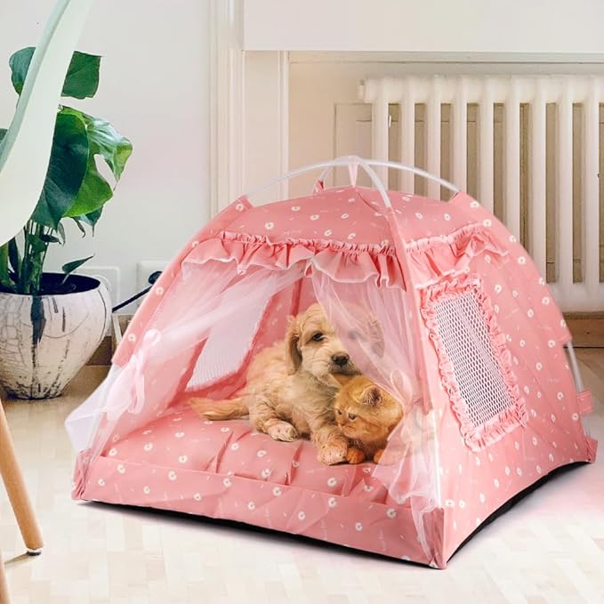 pawstrip Dog Tent Indoor Cat House Pink Puppy Bed Portable Pet Teepe Princess Dog Camping Tent Outdoor Kitten Houses Cute Bunny Nest Girl Kitty Cave