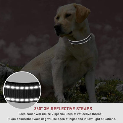 Reflective Dog Collar with Buckle Adjustable Safety Nylon Collars for Small Medium Large Dogs, Black XL