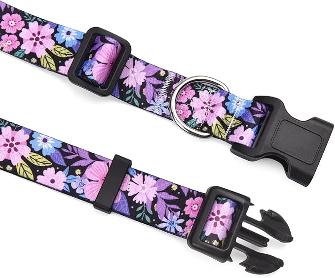 Dog Collar with Bohemia Floral Tribal Geometric Patterns - Soft Ethnic Style Collar Adjustable for Small Medium Large Dogs(Floral Pink,L)