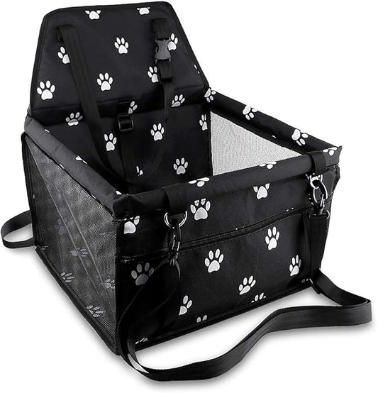 Petbobi Pet Reinforce Car Booster Seat for Dog Cat Portable and Breathable Bag with Seat Belt Dog Carrier Safety Stable for Travel Look Out,with Clip on Leash with PVC Tube (Foot)