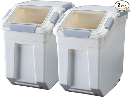 HANAMYA 25 Liter / 40 lbs Rice Storage Container with Measuring Cup, BPA free, For Rice | Grain | Pet Food | Flour, 2 count, White