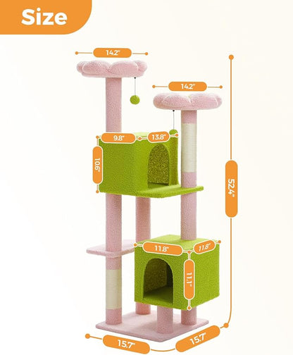PEQULTI 53" Cat Tree for Indoor Cats, Multi-Level Cat Tower with Cozy Cat Condo Clearance Prime, Pink