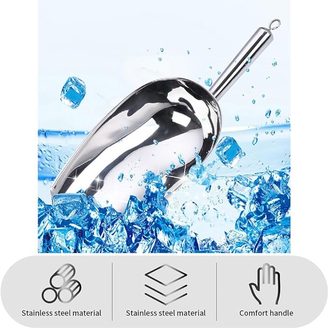 Set of 3 Ice Scoop, Plastic Kitchen Ice Scoop for Canisters or Ice Maker, Food Scoops for Canisters, Freezer, Flour, Dry Foods, Coffee Beans, Pop Corn, Pet Dog Cat Food (Stainless Steel-M)