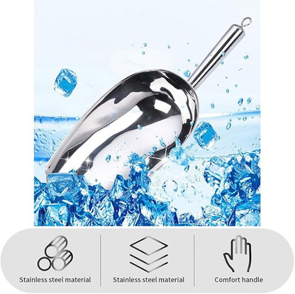 Set of 3 Ice Scoop, Plastic Kitchen Ice Scoop for Canisters or Ice Maker, Food Scoops for Canisters, Freezer, Flour, Dry Foods, Coffee Beans, Pop Corn, Pet Dog Cat Food (Stainless Steel-S)