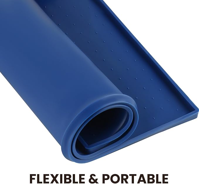 VIVAGLORY Dog Bowl Mat Grippymat Pet Food Mat, Waterproof Washable Nonslip Silicone for Pet & Cat, Food and Water Placemat with Lip & Raised Edges for Indoor Floor, S, Navy Blue