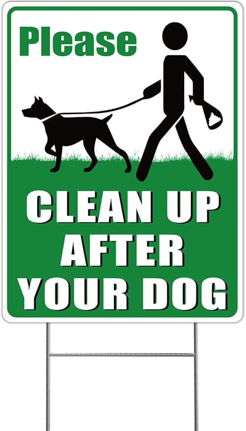 Clean Up After Your Dog Signs, 12.6" x 9.5" with Metal Stake, No Dog Poop Lawn Signs with UV Protected & Waterproof, Double Sided Pick Up After Your Dog Sign for Yard