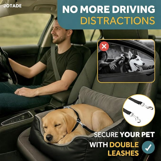 JOTADE Dog Car Seat for Small & Medium Dogs – Washable & Reversible Pet Travel Booster Seat, Double Safety Leashes, Anti-Slip Design, Extra Cushion Cover, Easy Install Puppy Car seat up to 35 lbs
