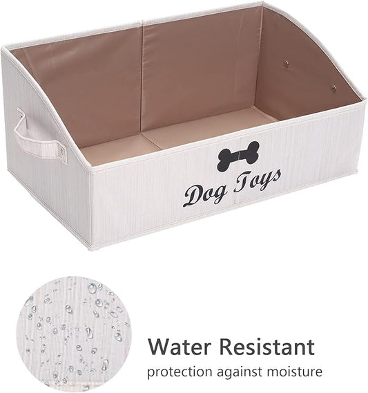 Geyecete Large dog toy bin dog toy box storage box - Foldable Fabric Trapezoid Organizer Boxes with Handle, Collapsible Basket for Dog Toys (Beige-DOG)