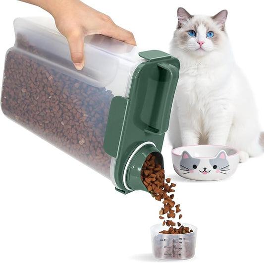 TBMax Cat Dog Food Storage Container 5 to 7 lbs, Secondary Pet Food Storage Container Beyond a Large Dog Food Bin for Daily Use, Easy-Pouring Bird Seed Dispenser, Travel Kibble Holder -Bottle Green