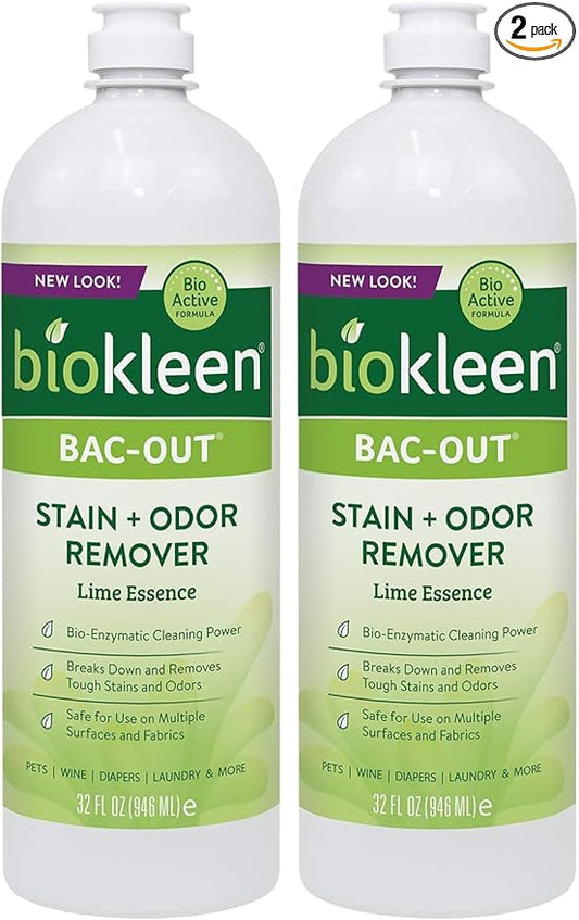 Biokleen Bac Out Stain Remover for Clothes - Natural with Live Enzyme Cultures, for Carpet, Diapers, Wine, Laundry 32 oz - Packaging May Vary (Pack of 2)