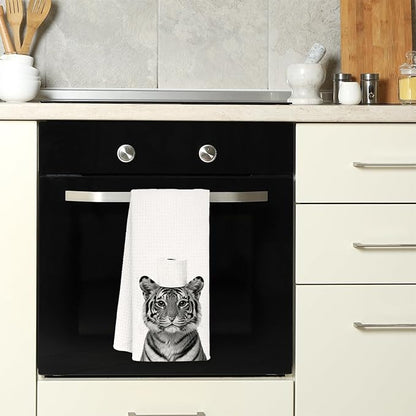 Funny Tiger Bathroom Hand Towels, Tiger Gifts for Women, Gifts for Animal Lovers, Black and White Wild Animal Decorative Hand Towels for Bathroom Decor, 16x24 Inch