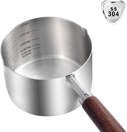 Kichwit Dog Food Scoop, 1 Cup, 304 Stainless Steel Pet Food Scoop Measuring Cup with Wooden Handle (1 Cup)