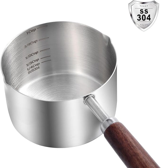 Kichwit Dog Food Scoop, 1 Cup, 304 Stainless Steel Pet Food Scoop Measuring Cup with Wooden Handle (1 Cup)