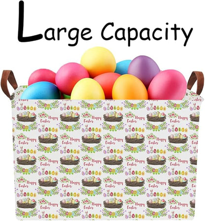 Rectangular Easter Eggs Basket Empty,Toys Storage Bin with Handles,Room Decor,Gift Basket(Garland Easter Egg)